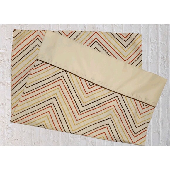Vtg 70s StatePride Chevron Pillowcase Muslin Standard Size Cream Brown Orange - Picture 1 of 5